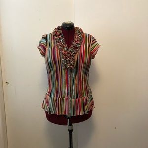 Multicolored, Ruffled Blouse